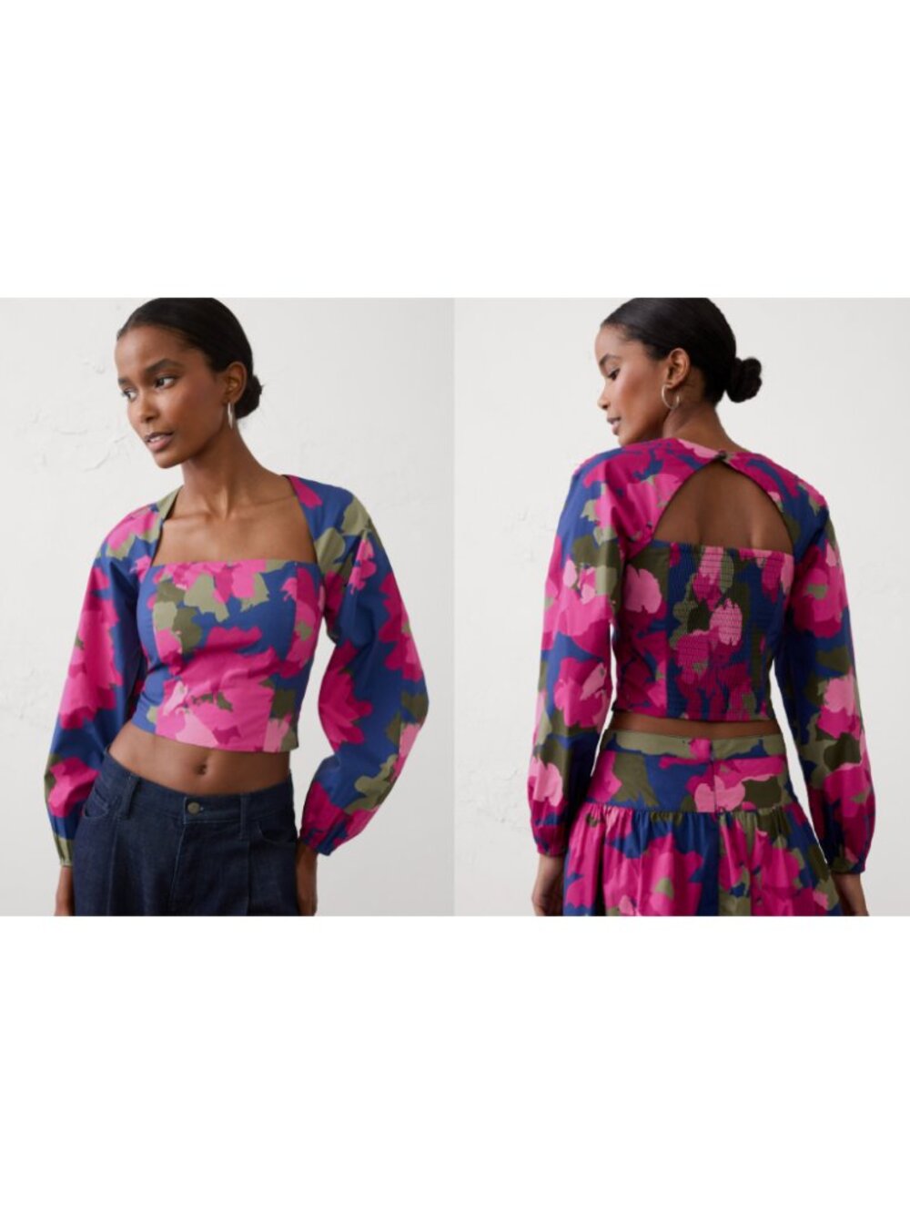 Banana Republic NWT Long Sleeve Crop Square Neck 100% Cotton Poplin Floral Top